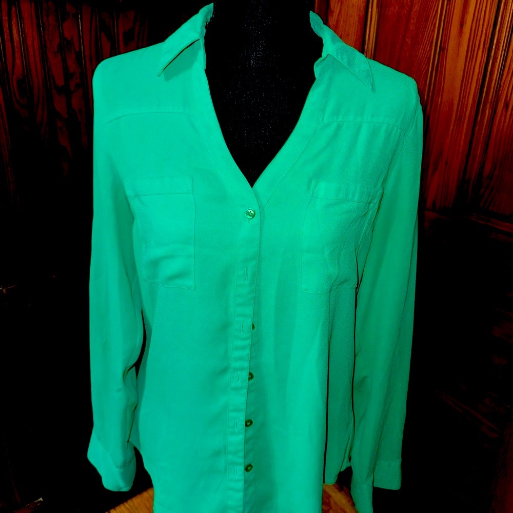 Express Green Relaxed Long Sleeve Button Down